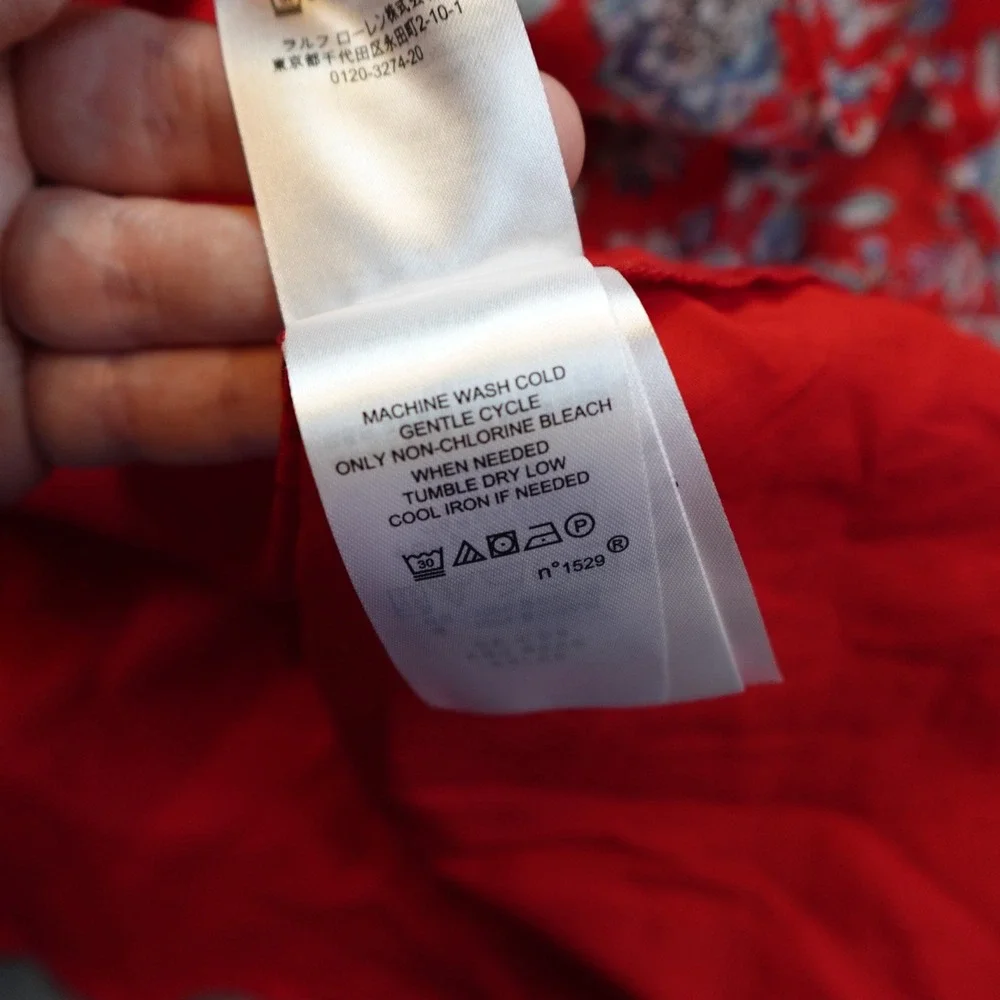 Ralph Lauren Dress Womens 4 Petite Red Floral Fit Flare Midi Georgette Puff Slv - Picture 5 of 11